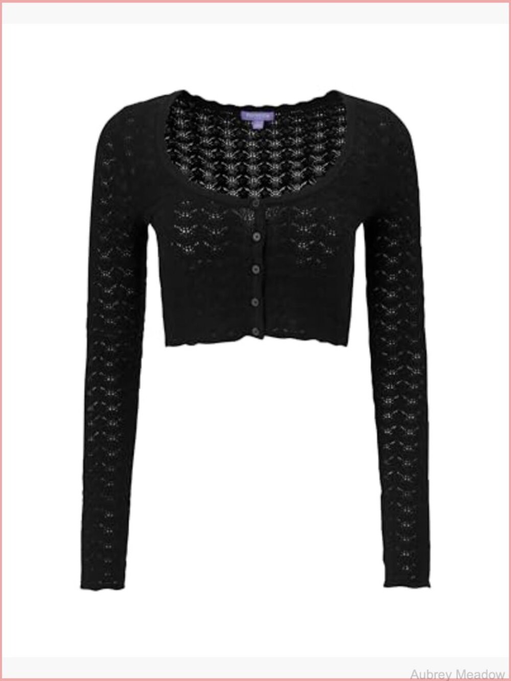 Pointelle Crop Cardi Sweater with Scallop Neck & Logo Buttons - Picture 6 of 6